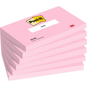 Post-It Pack de 6 Blocs de 100 Notas Adhesivas Reposicionables - Forma Rectangular - 76x127mm - Color Rosa