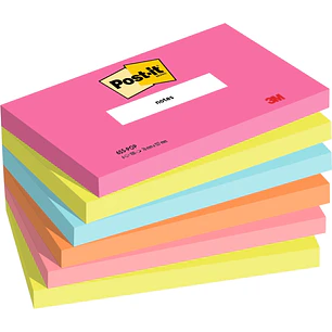 Post-It Pack de 6 Blocs de 100 Notas Adhesivas Reposicionables - Forma Rectangular - 127x76mm - Colores Surtidos