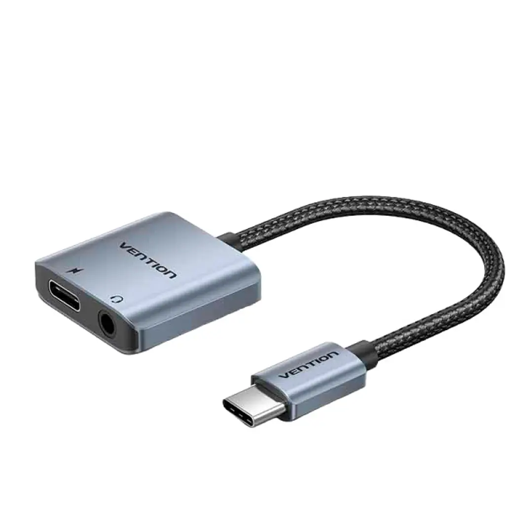 Vention Adapatador de Audio DAC - USB-C Macho - Jack 3.5mm Hembra - USB-C Hembra - Power Delivery 60W - Cable 10cm - Aluminio - Color Gris 1