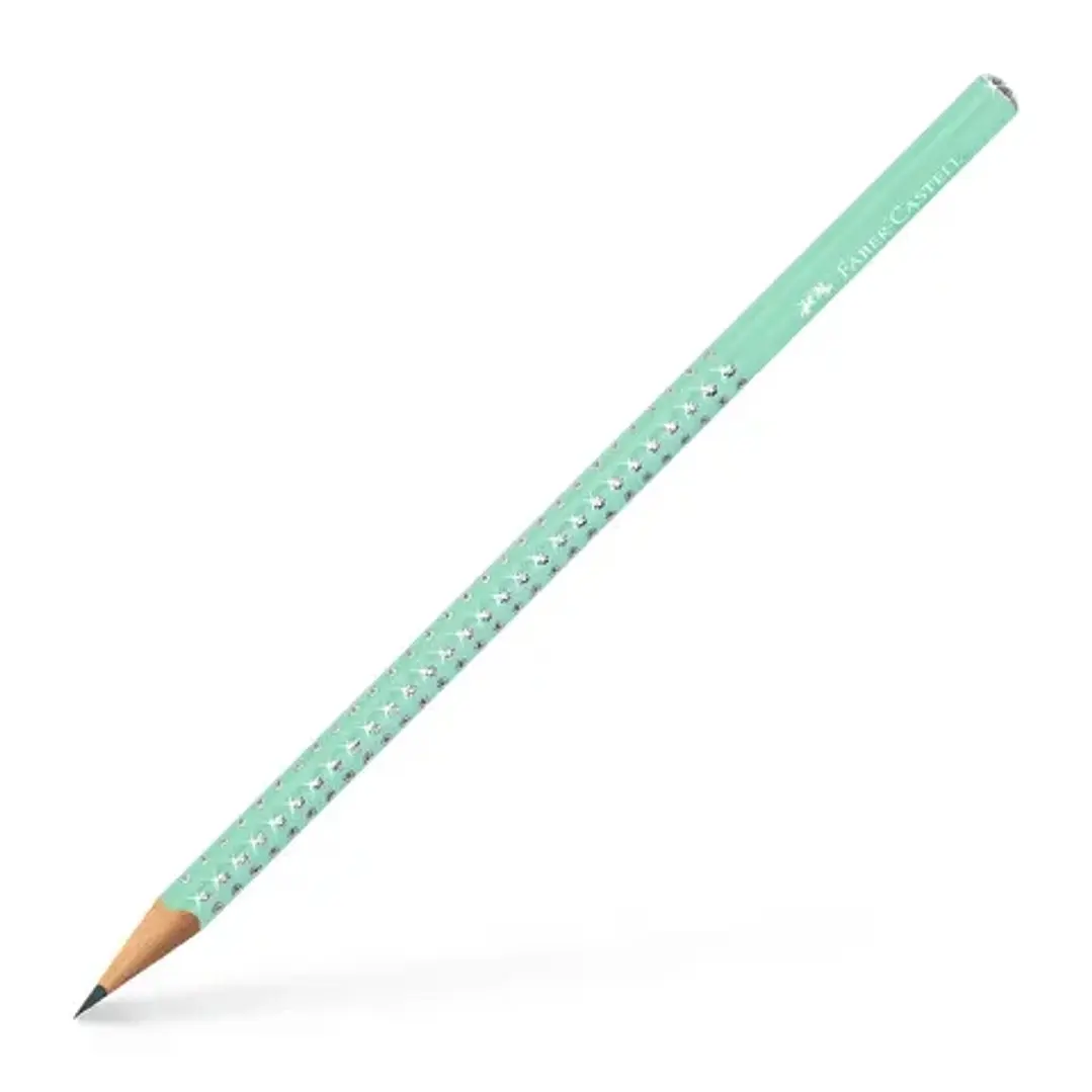 Faber-Castell Sparkle Aurora Lapiz Triangular de Grafito B - Mina Resistente a la Rotura - Con Cabelilla Plateada - Color del Cuerpo Verde Menta 1