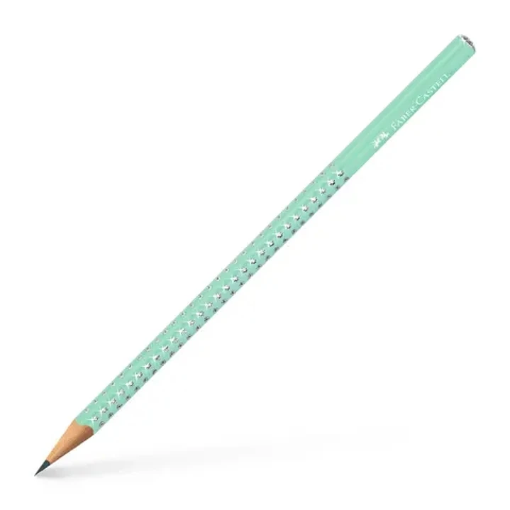 Faber-Castell Sparkle Aurora Lapiz Triangular de Grafito B - Mina Resistente a la Rotura - Con Cabelilla Plateada - Color del Cuerpo Verde Menta 1