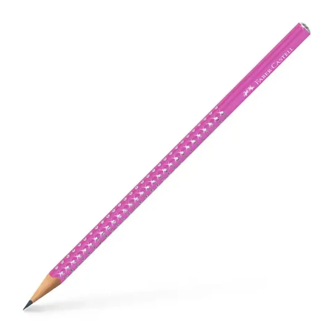 Faber-Castell Sparkle Aurora Lapiz Triangular de Grafito B - Mina Resistente a la Rotura - Con Cabelilla Plateada - Color del Cuerpo Fucsia 1