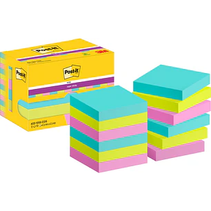 Post-It Super Sticky Pack de 12 Blocs de 90 Notas Adhesivas Reposicionables - Forma Cuadrada - 47.6x47.6mm - Colores Surtidos
