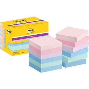 Post-It Super Sticky Pack de 12 Blocs de 90 Notas Adhesivas Reposicionables - Forma Cuadrada - 47.6x47.6mm - Colores Surtidos