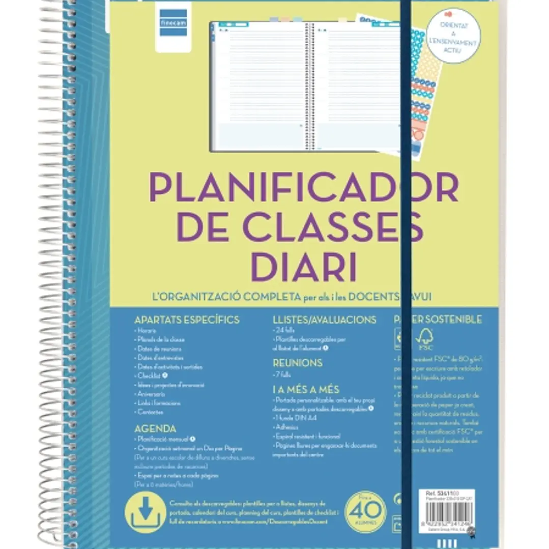 Finocam Organizacion Planificador de Clases sin Fechar en Catalan para Docentes - 1 Dia por Pagina - 230x310mm - Tapas de Polipropileno - Papel de 80g 1