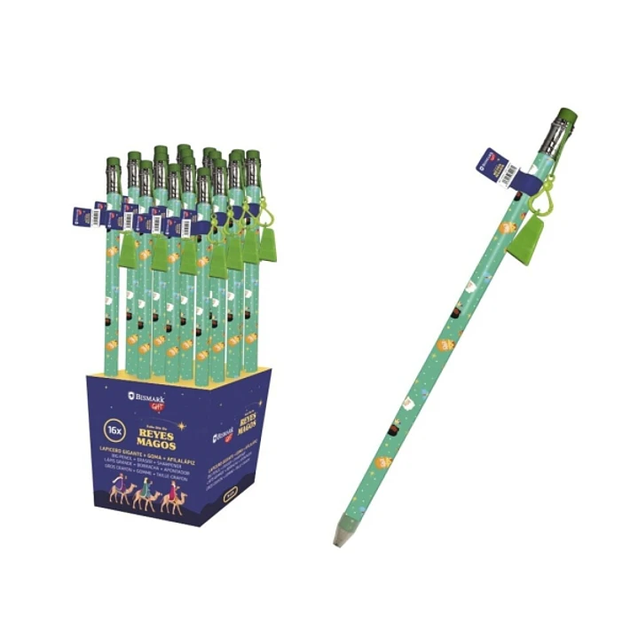 Bismark Lapiz Gigante Diseño Reyes Magos - Con Goma de Borrar y Sacapuntas - Medidas 38x1.5cm 1