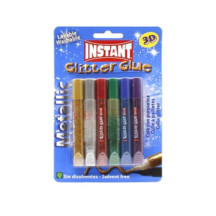 Instant Glitter Glue Metallic Pack de 6 Tubos de Pegamento con Purpurina 10.5ml - Para Distintas Superficies - Sin Disolventes - Colores Metalicos Sur