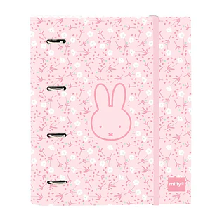 Safta Miffy Flores Carpeta con 4 Anillas 35mm - Tapas Duras Forradas - Recambio 100 Hojas - Cierre Elastico - Cuadricula 5x5mm - Gramaje de 80g/m2 - 2