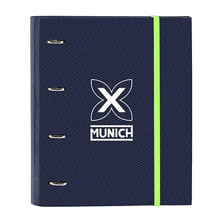 Safta Munich Blue Indigo Carpeta con 4 Anillas 35mm - Tapas Duras Forradas - Recambio 100 Hojas - Cuadriculas 5x5mm - Cierre Elastico - Separadores In