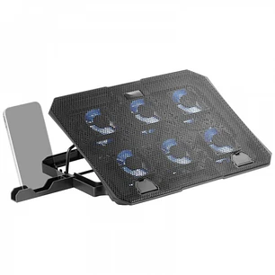 Mars Gaming MNBC23 Base de Refrigeracion - 6 Ventiladores LED Azul - Stand Ajustable - Estructura Resistente - Soporte Smartphone Integrado - Color Ne