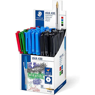 Staedtler Stick 430 Boligrafo de Bola Punta 0.35mm - Tinta Endeleble - Colores Surtidos