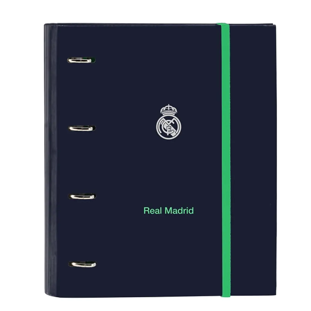 Safta Real Madrid 2ª Equipacion 25/26 Carpeta con 4 Anillas 35mm - Tapas Duras Forradas - Recambio 100 Hojas - Cuadriculas 5x5mm - 80g/m2 - Separadore 1