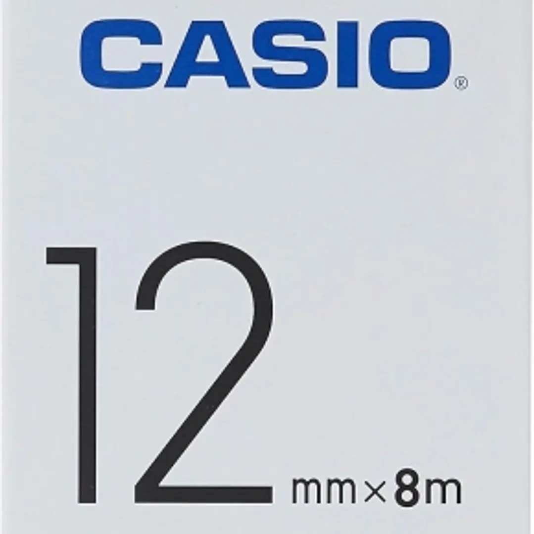Casio XR-12WE Cinta de Etiquetas Original para Rotuladora - Texto Negro sobre Fondo Blanco - Ancho 12mm x Largo 8m 1