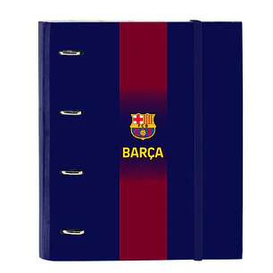 Safta F.C.Barcelona Carpeta de 4 Anillas - Tapas Duras Forradas - Lomo de 35mm - Incluye 100 Hojas A4 con Cuadriculada 5X5mm - 27x32x3.5cm - Color Roj