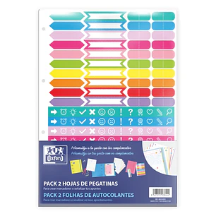 Oxford Pack de 2 Hojas de Stickers - Diseño Variado - Adhesivo de Alta Calidad - Ideal para Decorar Cuadernos