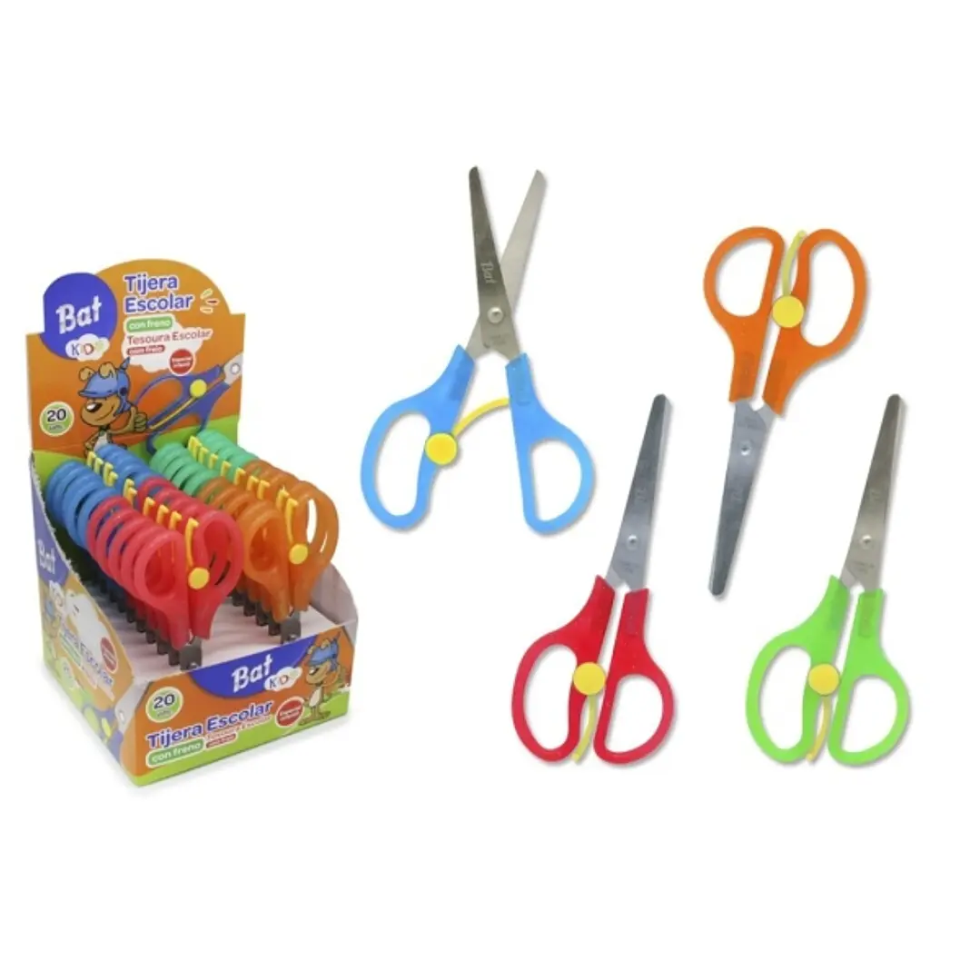 Bismark Bat Tijera Escolar 13cm con Freno - Mangos en Plastico - Punta Roma - 4 Colores Surtidos 1
