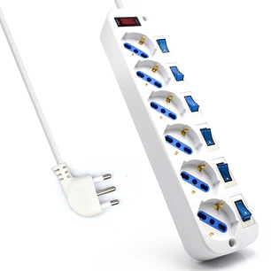 Ewent Regleta con 6 Tomas Tipo L/F (Schuko) de 10/16A - Interruptor de Encendido General e Individual - Proteccion contra Sobretension y Sobrecorrient