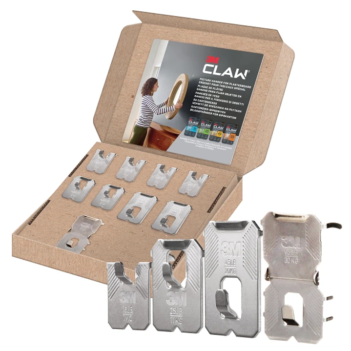 3M Claw Pack de 9 Ganchos de Metal para Paredes de Yeso - Soporta hasta 30kg - Color Gris/Titanio 1