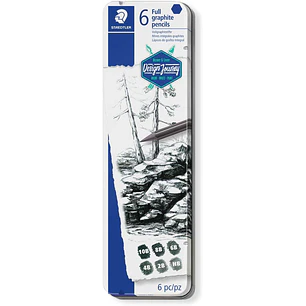Staedtler Mars Lumograph Pure Graphite 100G Pack de 6 Lapices de Grafito - Tonos Brillantes - Graduaciones Surtidas