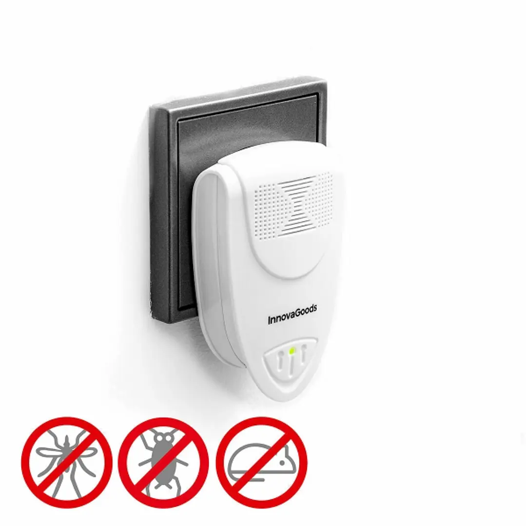 Innovagoods KL Duo Pack de 2 Repelentes Ultrasonicos de Plagas - Silencioso y Ecologico - Alcance hasta 80m2 - Bajo Consumo Energetico - 6.1x9.7x6cm - 1