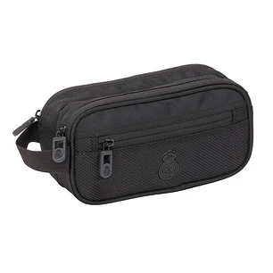 Safta Real Madrid Premium Neceser Compacto de 2L - 2 Compartimentos con Cremallera - Asa Lateral - Bolsillo Frontal - 210x100x80mm - Color Negro