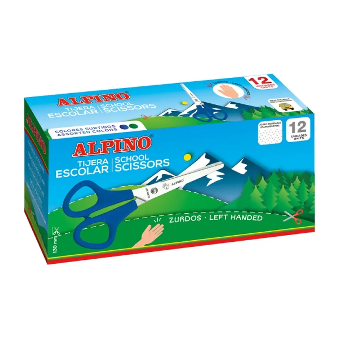 Alpino Tijera Escolar para Zurdos 13cm - Acero Inoxidable - Punta Roma - Colores Surtidos 1