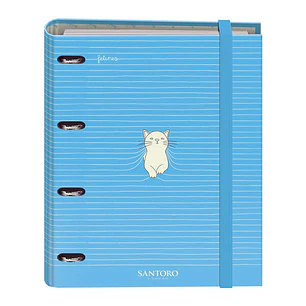 Dohe Santoro Felines Carpeta de 4 Anillas Formato A4 con Recambio de 100 Hojas - 4 Separadores de Colores - Cierre con Goma Elastica - Anillas de 35mm