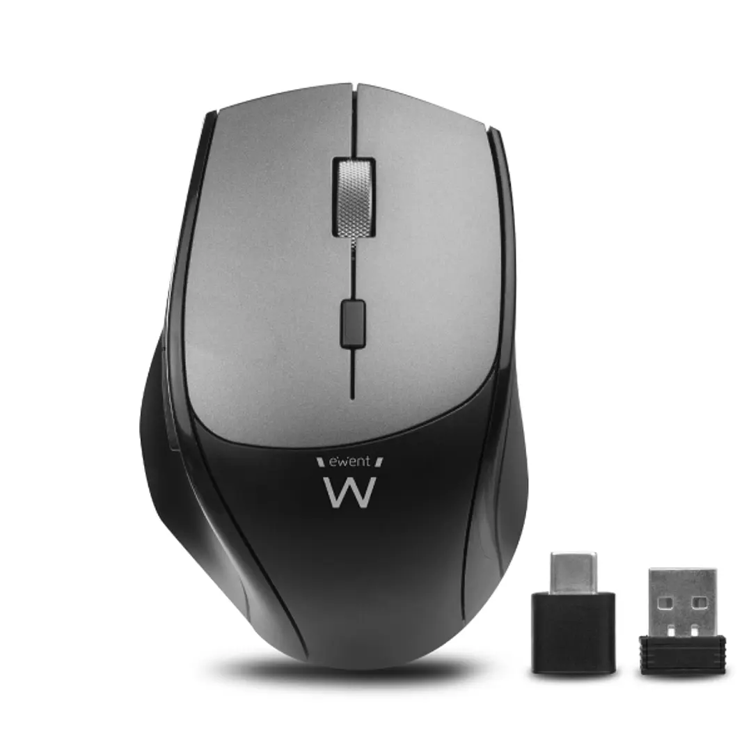 Ewent Raton Inalambrico - 2400dpi - Clic Silencioso - Bluetooth 5.1 - Receptores USB-A y C de 2.4GHz- Plug and Play - Color Negro/Gris 1