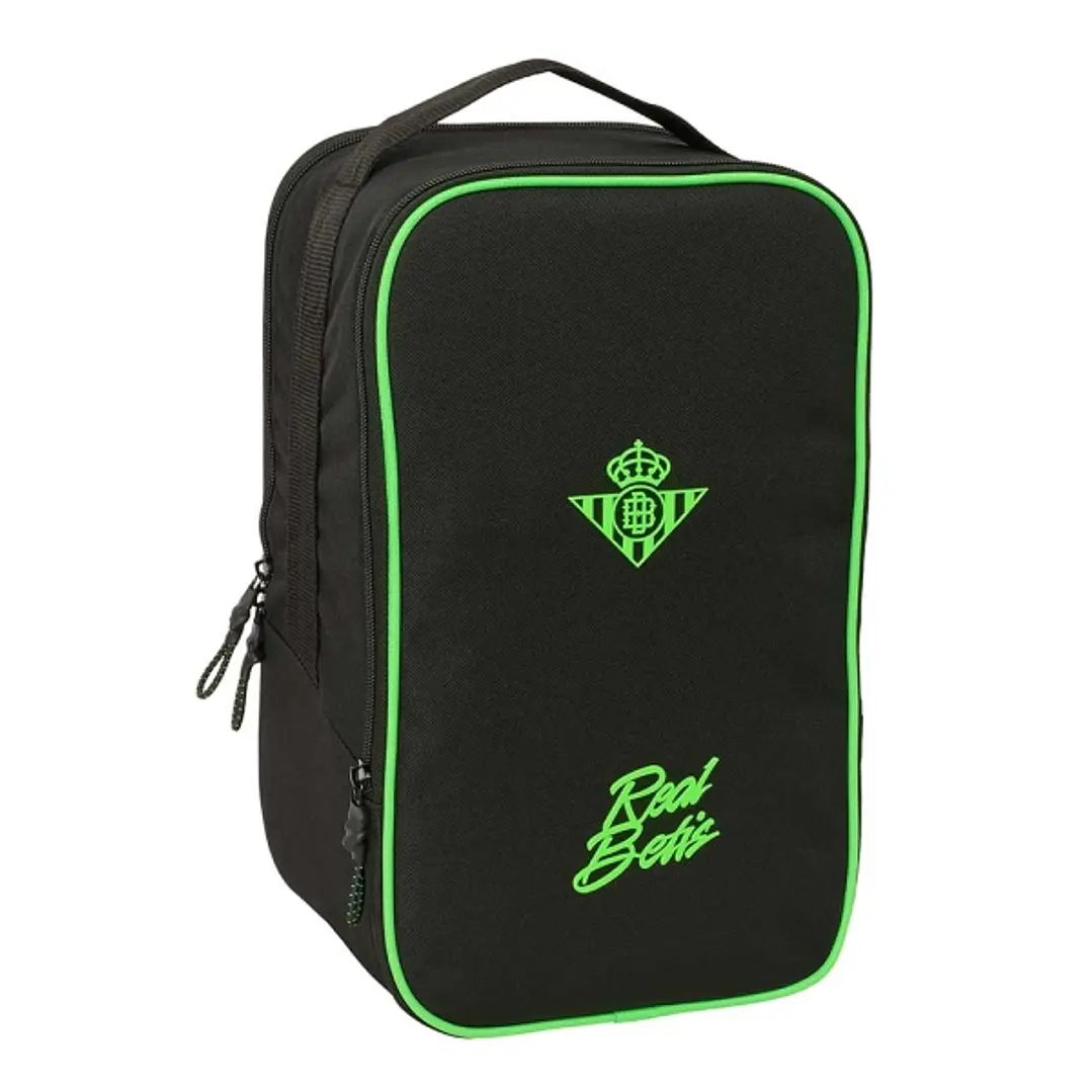 Safta Real Betis Balompie Zapatillero Doble - Bolsillo Interior de Velcro - Compartimento Trasero con Cremallera - Asa de Mano - 21x36x16cm - Color Ne 1