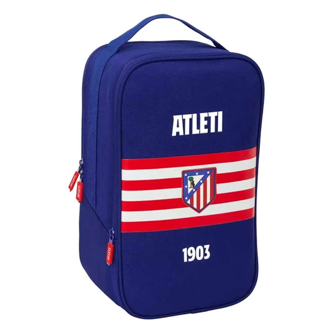 Safta Atletico de Madrid Zapatillero Doble - Bolsillo Interior de Velcro - Compartimento Trasero con Cremallera - Asa de Mano - 21x36x16cm - Color Azu 1