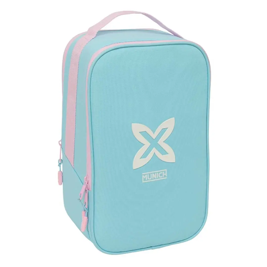 Safta Munich Sky Zapatillero Doble - Bolsillo Interior de Velcro - Compartimento Trasero con Cremallera - Asa de Mano - 21x36x16cm - Color Azul Pastel 1