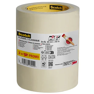 Scotch Utility Pack de 3 Cintas de Enmascarar - 48mm x 50m - 70% PEFC - Color Blanco