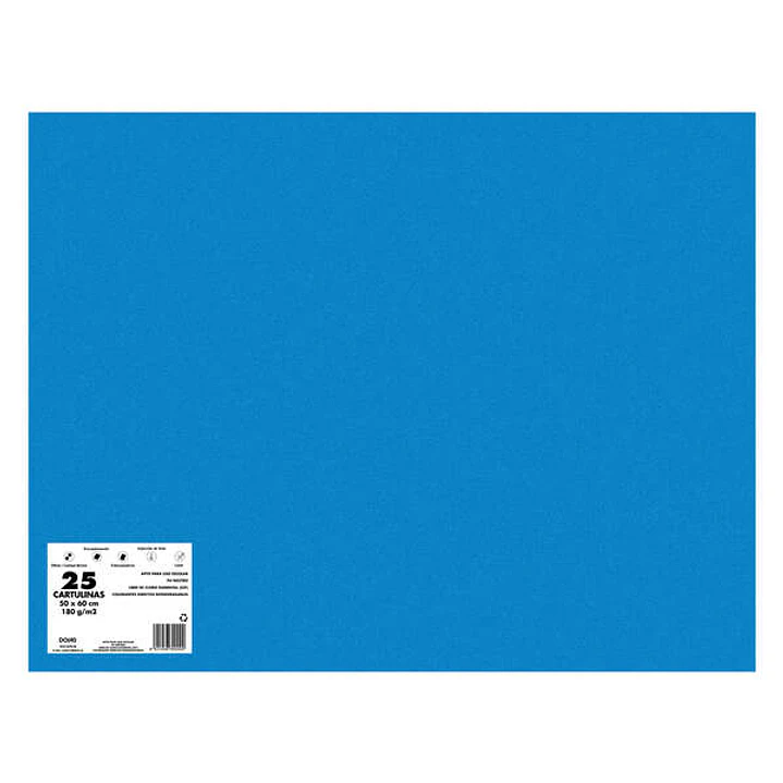 Dohe Pack de 25 Cartulinas de 180 G/M2 50x65cm - PH Neutro - Libres de Cloro Elemental - Colorantes Biodegradables - Color Azul Bermudas 1