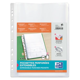 Oxford Pack de 10 Fundas Multitaladro A4 con Fuelle - Gran Capacidad - Polipropileno 200µ - Acabado Cristal