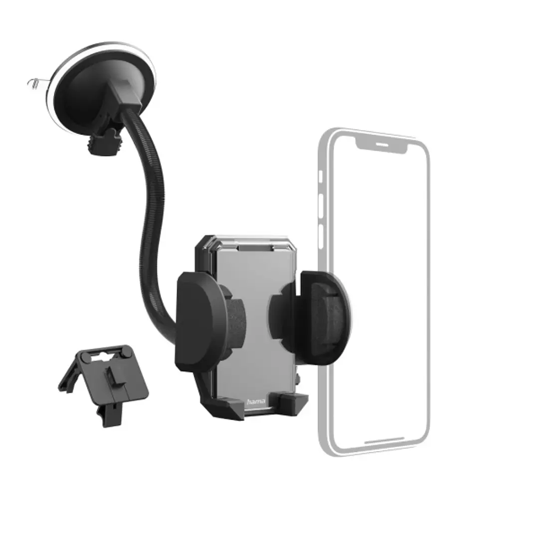 Hama Multi Soporte de Coche para Smartphone - Peso Max 200g - Pinza para Rejilla - Ventosa para Parabrisas - Ancho Dispositivo de 4 a 11cm - Color Neg 1