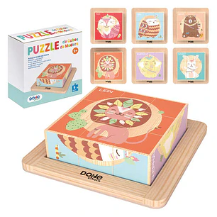 Dohe Puzzle de Bloques de Madera Natural - Bordes Redondos - Motivos Animales - Estimula la Coordinacion Ojo-Mano - Fomenta la Imaginacion - Aprende J