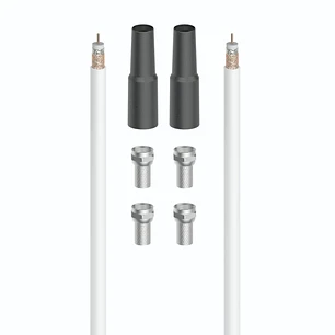 Hama Essential Set de Conexion Satelital con 7 Piezas - Cable Coaxial de 20m - Conector F x4 - 2 Fundas de Proteccion Climatica - Apantallamiento 100d