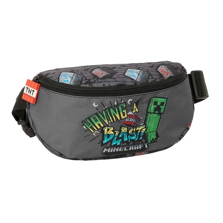 Safta Minecraft Graffiti Bolsa de Cintura - Cremallera - Cintas Ajustables - Cierre de PVC - 23x14x9cm - Color Gris 1
