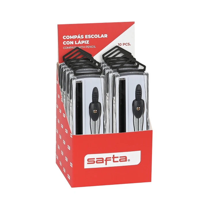 Safta Expositor con 10 Compases Escolares - Incluye Lapiz - Ergonomico - Colores Surtidos 1