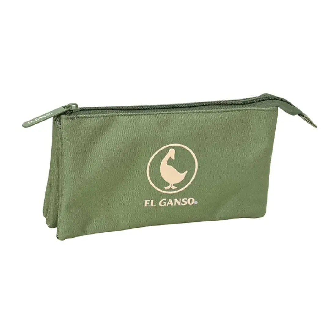 Safta el Ganso Basics Portatodo - 3 Compartimentos con Cremallera - Bolsillo Interior Central - 22x12x3cm - Color Verde 1