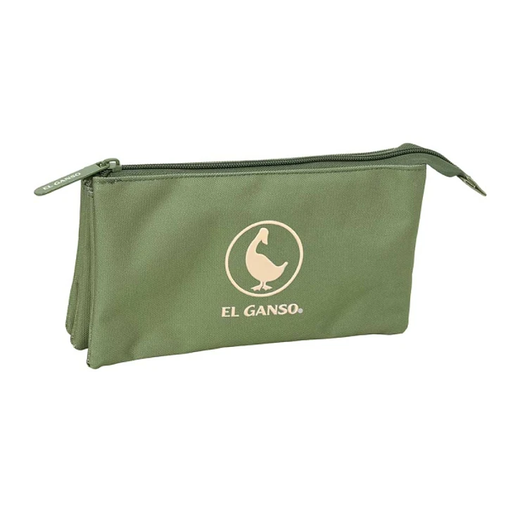 Safta el Ganso Basics Portatodo - 3 Compartimentos con Cremallera - Bolsillo Interior Central - 22x12x3cm - Color Verde 1