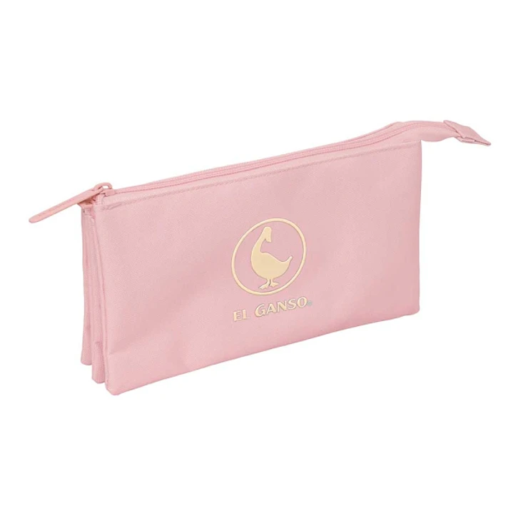 Safta el Ganso Basics Portatodo - 3 Compartimentos con Cremallera - Bolsillo Interior Central - 22x12x3cm - Color Rosa 1