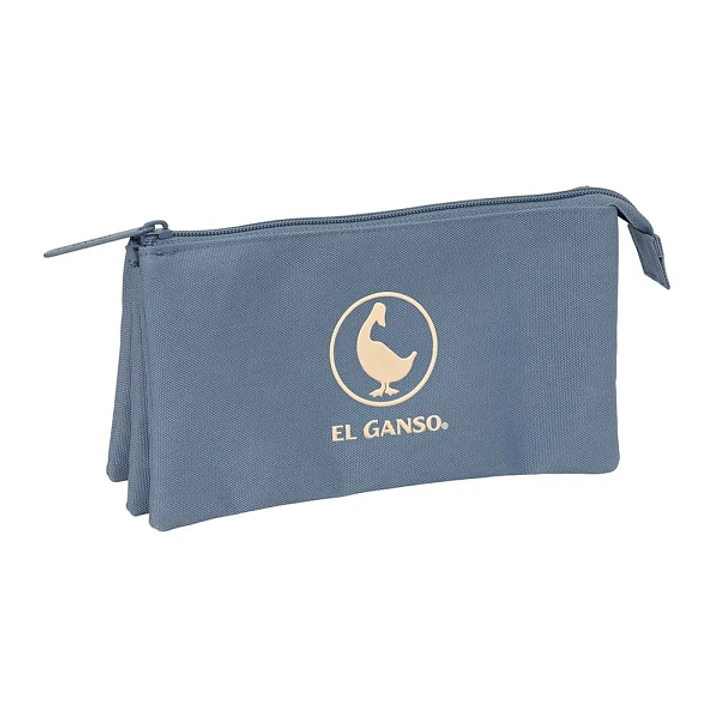 Safta el Ganso Basics Portatodo - 3 Compartimentos con Cremallera - Bolsillo Interior Central - 22x12x3cm - Color Azul Azafata 1