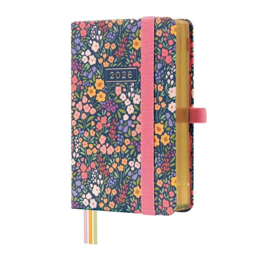 Finocam Minimal Design Agenda - Anual 2026 - Tapa Dura - Cierre con Goma Elastica - Formato M2 - 86x25x132mm - 1 Dia por Pagina - Tematica de Flores 1