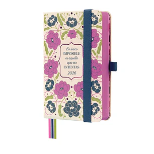 Finocam Minimal Design Agenda - Anual 2026 - Tapa Dura - Cierre con Goma Elastica - Formato M2 - 86x25x132mm - 1 Dia por Pagina - Tematica de Flores