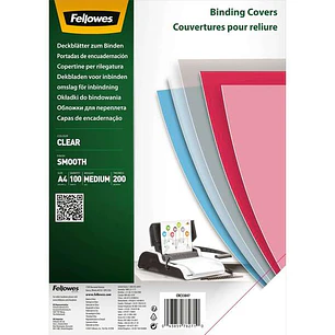 Fellowes Pack de 100 Portadas de Polietileno Transparentes para Documentos A4 - Grosor 200 Micras - para Encuadernadoras de Espiral o Canutillo