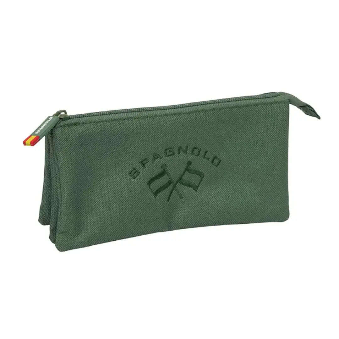 Safta Spagnolo Portatodo - 3 Compartimentos con Cremallera - Bolsillo Interior Central - 22x12x3cm - Color Verde Oscuro 1