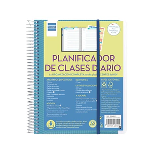 Finocam Organizacion Planificador de Clases sin Fechar para Docentes - 1 Dia por Pagina - Formato 4º - 155x212mm - Tapas de Polipropileno - Papel de 8
