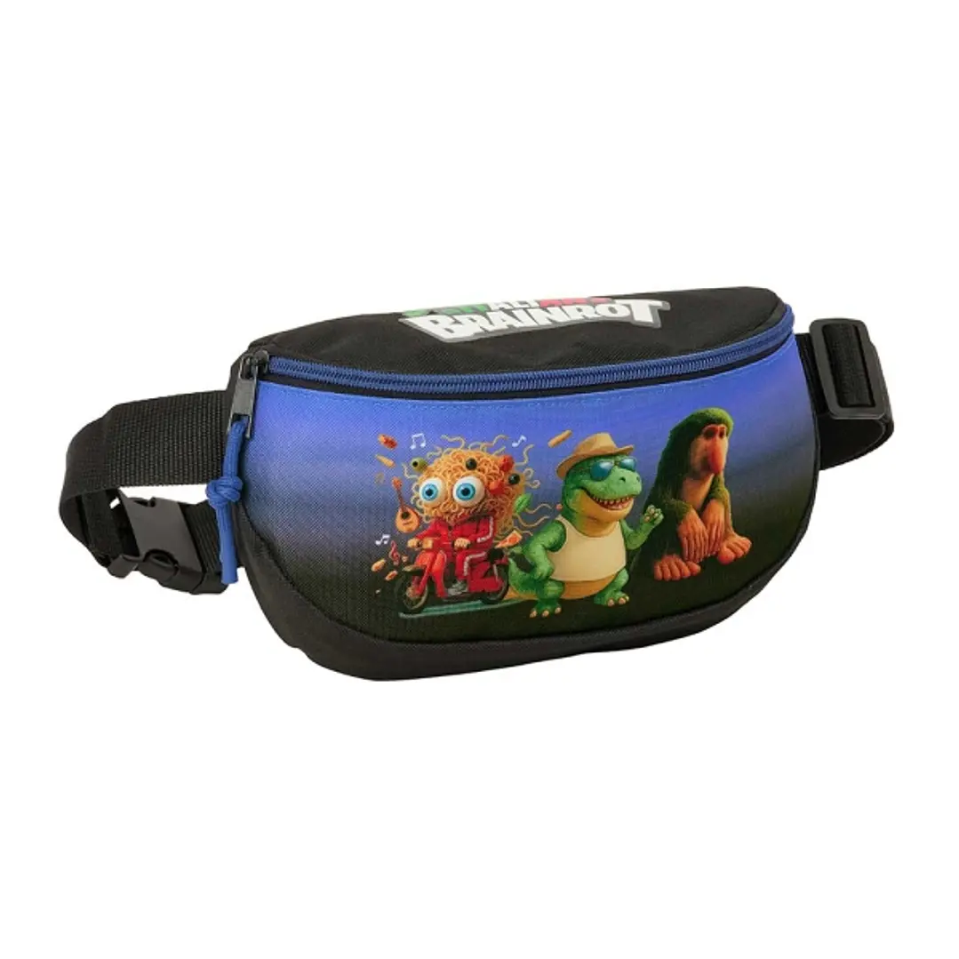Safta Brainrot Bolsa de Cintura - Cremallera - Cintas Ajustables - Cierre de PVC - 23x14x9cm - Color Negro y Azul 1