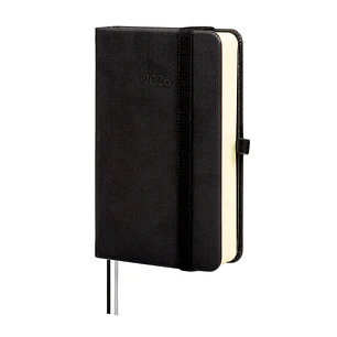 Finocam Minimal Textura Agenda - Anual 2026 - Tapa Dura - Cierre con Goma Elastica - Formato M2 - 86x27x132mm - 1 Dia por Pagina - Color Negro